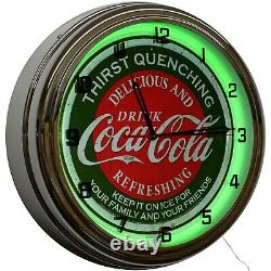16 Drink Coca Cola Delicious & Refreshing Sign Neon Clock Home Decor (Green)
