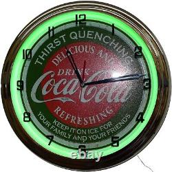 16 Drink Coca Cola Delicious & Refreshing Sign Neon Clock Home Decor (Green)