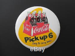 16 Inch Coca Cola Button Sign Porcelain Pick up 6 Mint Condition