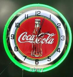 18 Coca-Cola Bottle Sign Double Green Neon Clock Coke
