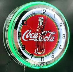 18 Coca-Cola Bottle Sign Double Green Neon Clock Coke