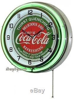 18 Coke Coca Cola Soda Double Neon Green Retro Wall Clock Advertisement Sign