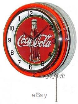 18 Red Coca Cola Coke Soda Pop Bottle Double Neon Wall Clock Advertisement Sign