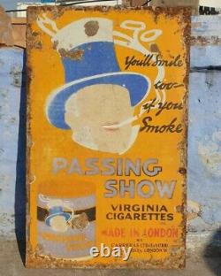 1900's Old Vintage Very Rare Passing Show Cigarette Porcelain Enamel Sign Board