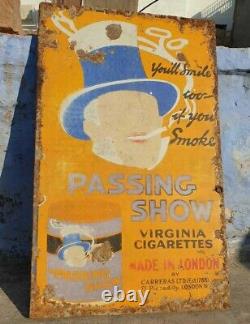 1900's Old Vintage Very Rare Passing Show Cigarette Porcelain Enamel Sign Board