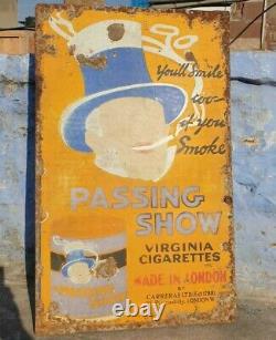 1900's Old Vintage Very Rare Passing Show Cigarette Porcelain Enamel Sign Board