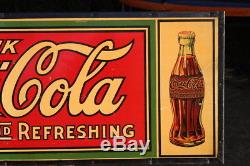 1920'S VERY RARE LARGE COCA COLA CARDBOARD With DOUBLE BOTTLES 1915 METAL FRAME