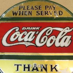 1920's 11 Round Coca-Cola GLASS Mirrored Reverse Painted Coke Advertising Sign