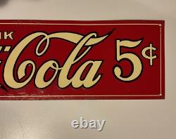 1920s Drink Coca-Cola In Bottles 5-cents single-sided embossed tin sign