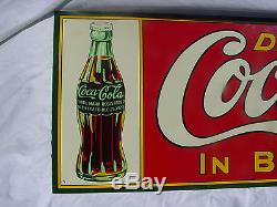 1930'S DRINK COCA COLA With BOTTLE TIN TACKER METAL SIGN SODA POP