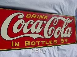 1930'S DRINK COCA COLA With BOTTLE TIN TACKER METAL SIGN SODA POP