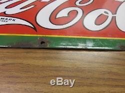 1930's Early Vintage Coca-Cola Coke Porcelain Metal Store Soda Fountain Sign