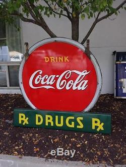 1930's RARE Coca Cola porcelain 2 sided sign, its non-neon, excellent condition