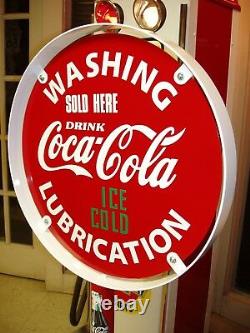 1930s 40s 50s Coca Cola Gas Station Curb Sign Lollipop