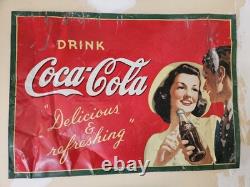 1930s 40s Coca-Cola Tin Sign Boy Girl Sweethearts Delicious & Refreshing