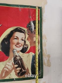 1930s 40s Coca-Cola Tin Sign Boy Girl Sweethearts Delicious & Refreshing