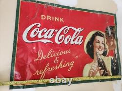 1930s 40s Coca-Cola Tin Sign Boy Girl Sweethearts Delicious & Refreshing