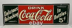 1930s Drink Coca Cola Delicious Refreshing In Bottles 5 Cents Tin Red Green Sign