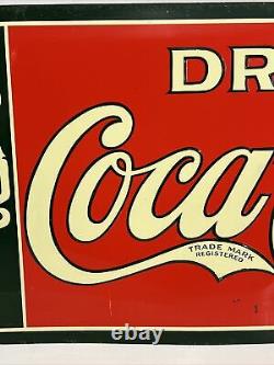 1930s Drink Coca Cola Delicious Refreshing In Bottles 5 Cents Tin Red Green Sign
