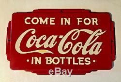 1930s Original Coca Cola Door Push'Come In for Coca Cola in Bottles' Coke Sign