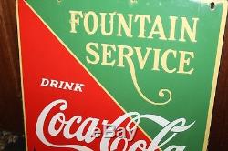 1930s Vintage Coca Cola Fountain Service Coke Porcelain Advertising Sign Shield
