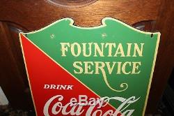 1930s Vintage Coca Cola Fountain Service Coke Porcelain Advertising Sign Shield