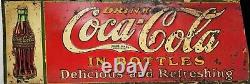 1931 Coca-Cola, 28 X 10, embossed, In Bottles, Delicious & Refreshing, sign