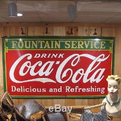 1933 Coca Cola Coke Fountain Service Porcelain Sign 96 1/2 x 55