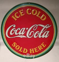 1933 Coca-Cola Ice Cold Sold Here round, embossed, painted metal sign