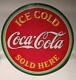 1933 Coca-Cola Ice Cold Sold Here round, embossed, painted metal sign
