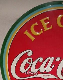 1933 Coca-Cola Ice Cold Sold Here round, embossed, painted metal sign