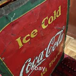1933 Ice Cold Coca Cola Sold Here Sign Metal Tin Embossed 19.5 x 27.5