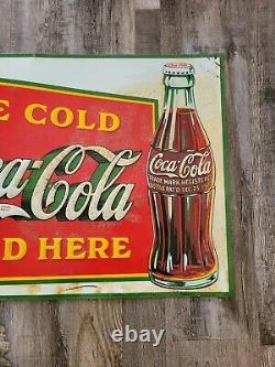 1933 Original Coca Cola Sign Embossed Ice Cold Sold Here Metal Sign Vintage
