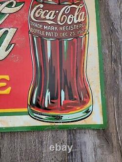 1933 Original Coca Cola Sign Embossed Ice Cold Sold Here Metal Sign Vintage