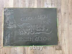 1933 Original Coca Cola Sign Embossed Ice Cold Sold Here Metal Sign Vintage