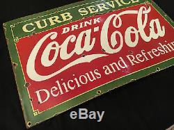 1933's Coca Cola Curb Service Vintage Porcelain Porcelain Enamel sign