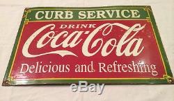 1933's Original Vintage Porcelain Coca Cola Curb Service Enamel Sign