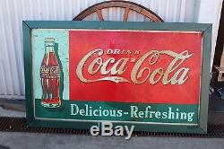 1934 Original Coca-Cola with xmas bottle Large Tin Mounted Advertising Coke Sign