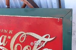 1934 Original Coca-Cola with xmas bottle Large Tin Mounted Advertising Coke Sign