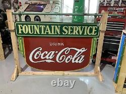 1935 Original Coke Fountain Sign With Original Hanging Pole