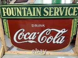 1935 Original Coke Fountain Sign With Original Hanging Pole