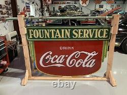 1935 Original Coke Fountain Sign With Original Hanging Pole