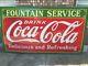 1935 Original Porcelain Coca Cola Fountain Service Sign 96 1/2 x 55 Rare Coke