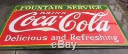 1935 Original Porcelain Coca Cola Fountain Service Sign 96 1/2 x 55 Rare Coke