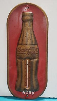 1936 Vintage Coca-Cola Gold Bottle Shaped Tin Thermometer Pat'd December 25 1923