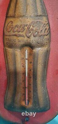 1936 Vintage Coca-Cola Gold Bottle Shaped Tin Thermometer Pat'd December 25 1923