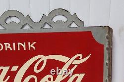 1937 Coca-Cola Double Sided Tin Advertising Flange Sign by AAW