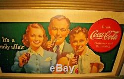 1937 Coca Cola Its A Family Affair Cardboard Sign in a KAY Wood Frame Awesome