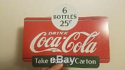 1937 Double Sided Coca-Cola Metal Sign Take Home A Carton Rack Sign Six pack