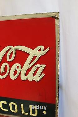 1937 Original Drink Coca Cola Ice Cold With Xmas Bottle Advertising Tin Sign